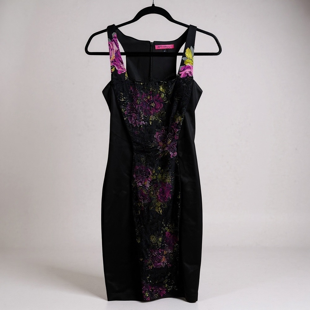 Betsey Johnson silk floral lace panel dress multicolor size 0 vintage gothic Y2K